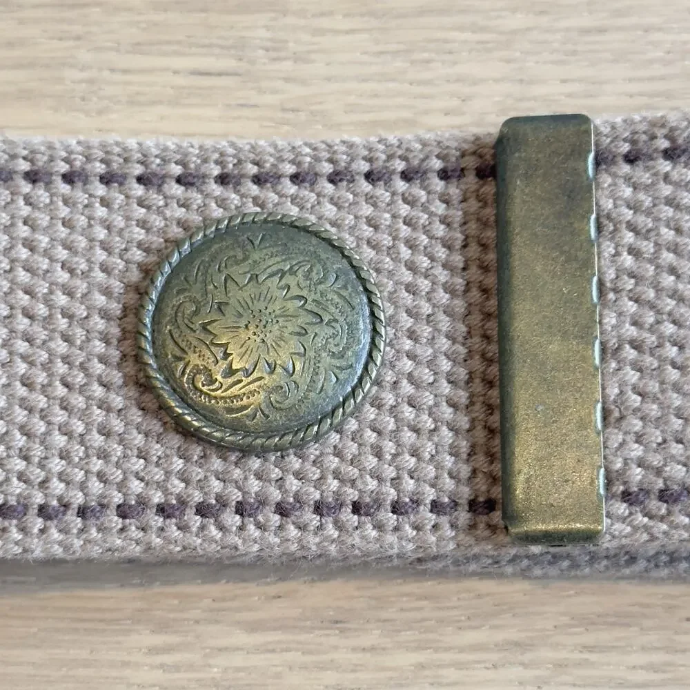 Vintage Y2K 90s 100% Cotton Canvas Woven Belt M Tan/Brass Boho Western Indie